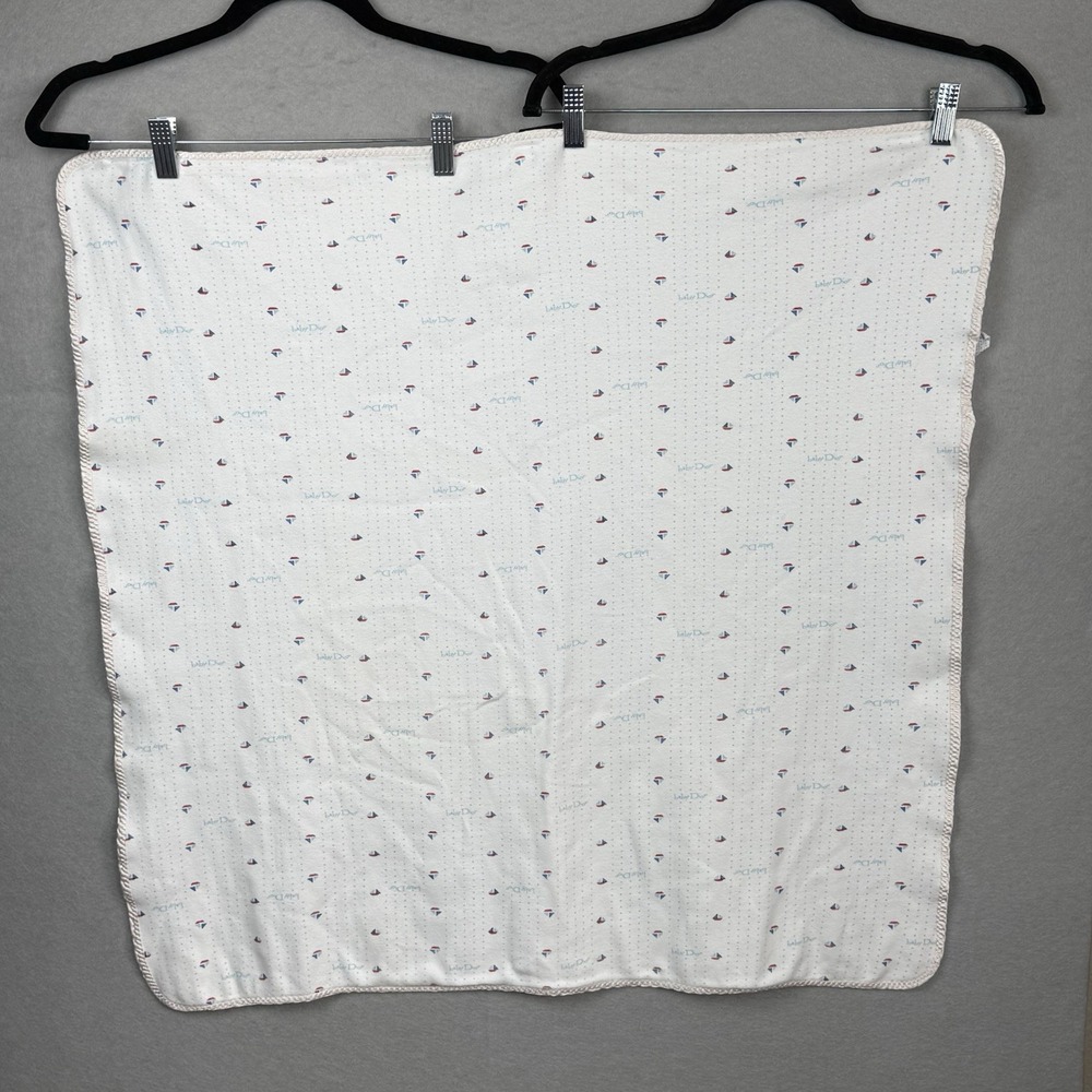Vtg Baby Dior Unisex White W/Sailboats Satin Trim 100% Cotton Swaddle Blanket